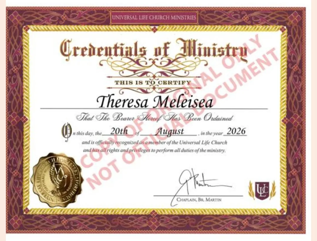 Credentials of Ministry · Ordained Minister